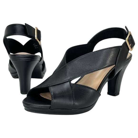 Easy Street Christy Black Faux Leather Criss Cross Womens Heels Size 6.5M - Picture 9 of 11